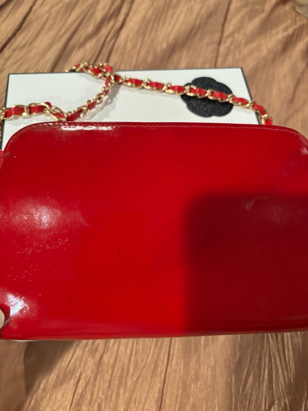 AUTHENTIC CHANEL Red Patent Leather Pouch Crossbody - Picture 4 of 8